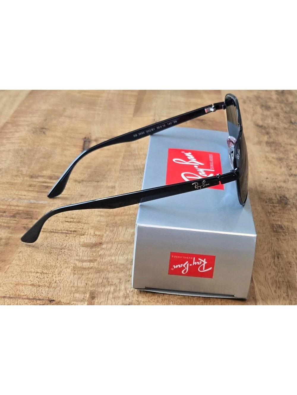 Ray-Ban RB3693 002/B1 Black Square Navigator Sunglasses 56mm, NEW ITALY w/ Case
